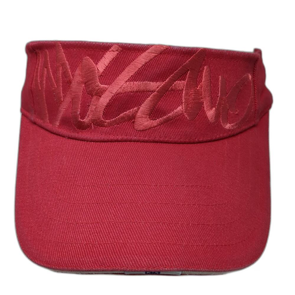 Mossimo Visor Hat Red One Size Tonal Embroidery White Piping 63 M 87 Patch